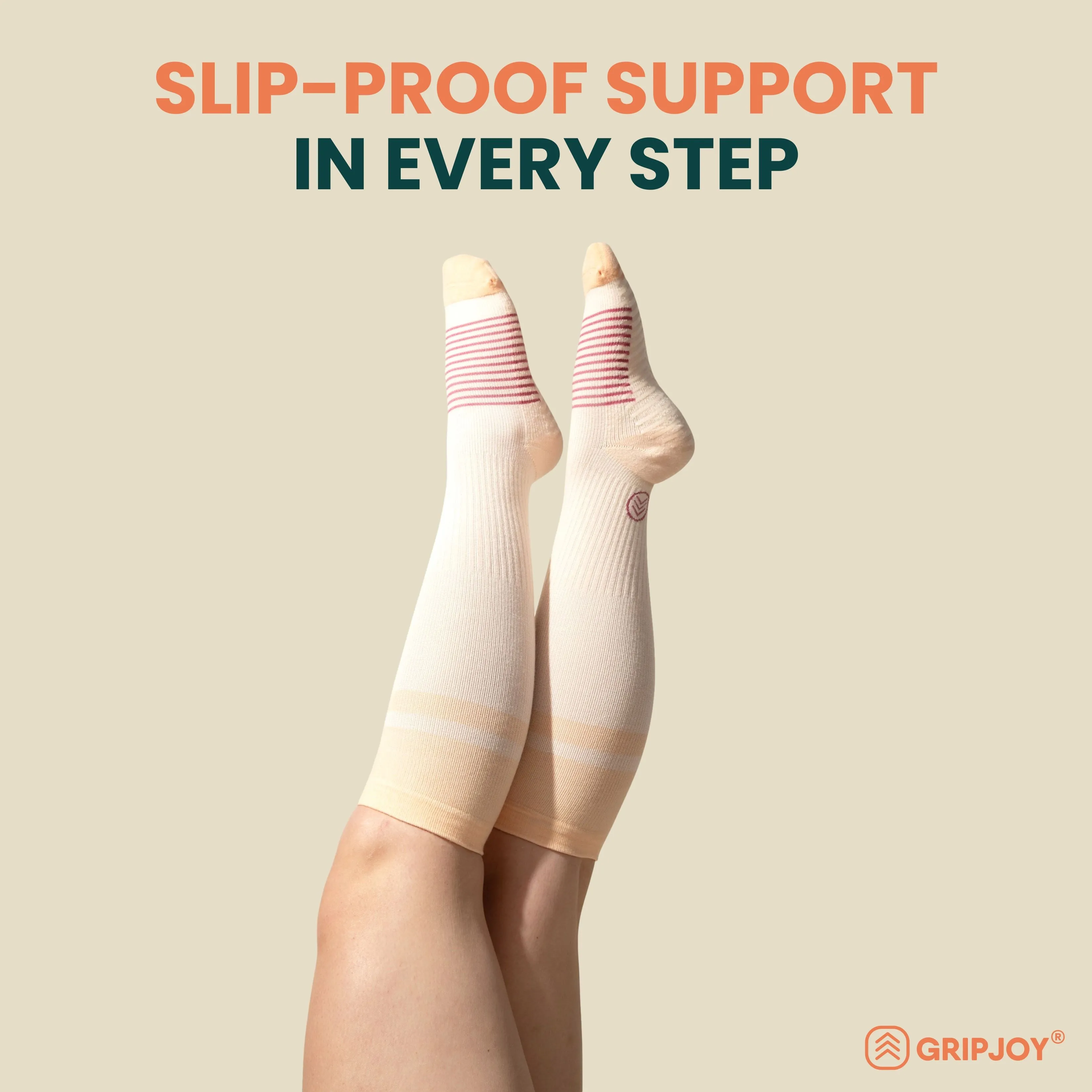 Women's Orange/Pink Compression Socks with Grips - 4 Pairs