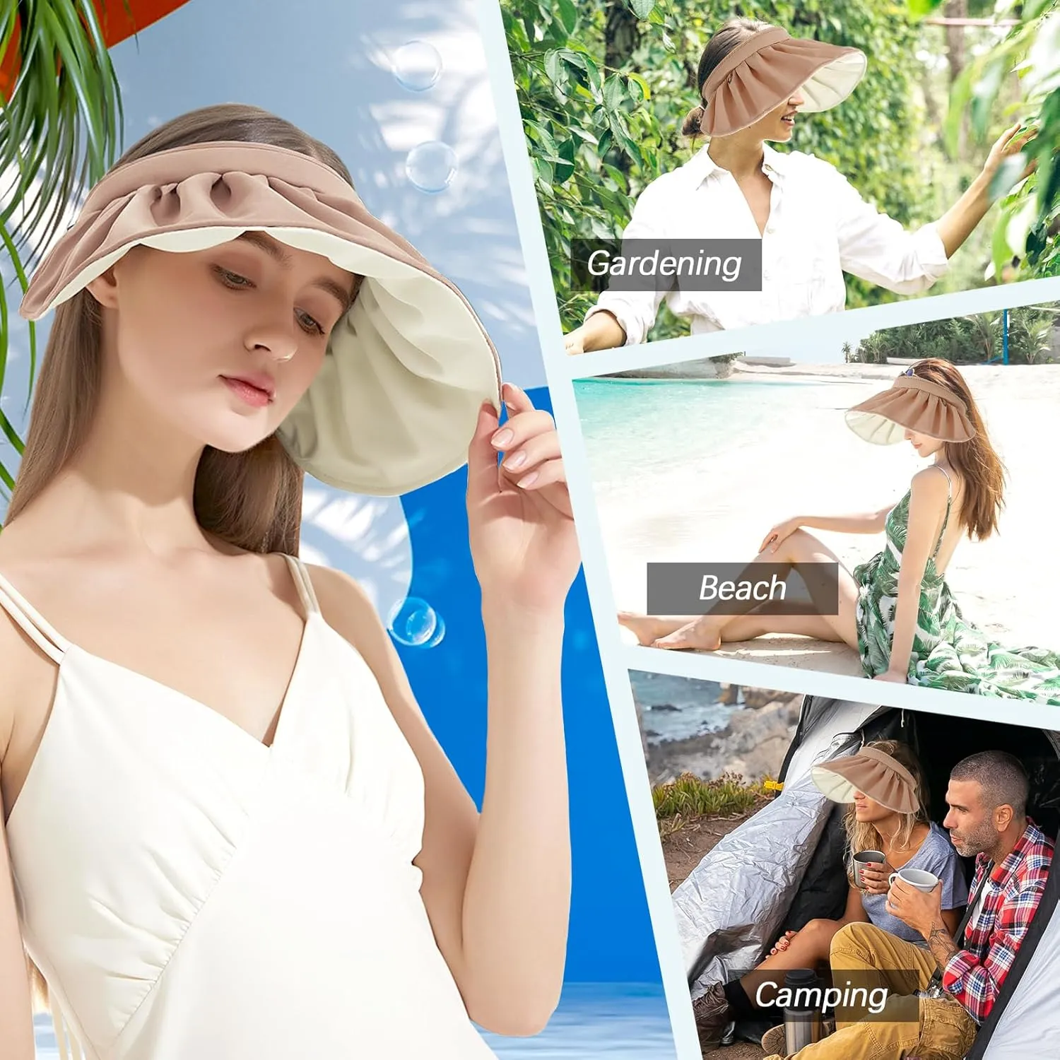 Womens Visors,Clip On Foldable Wide Brim Womens Golf Visor,Roll-up Headband Sun Hat with UV Protection