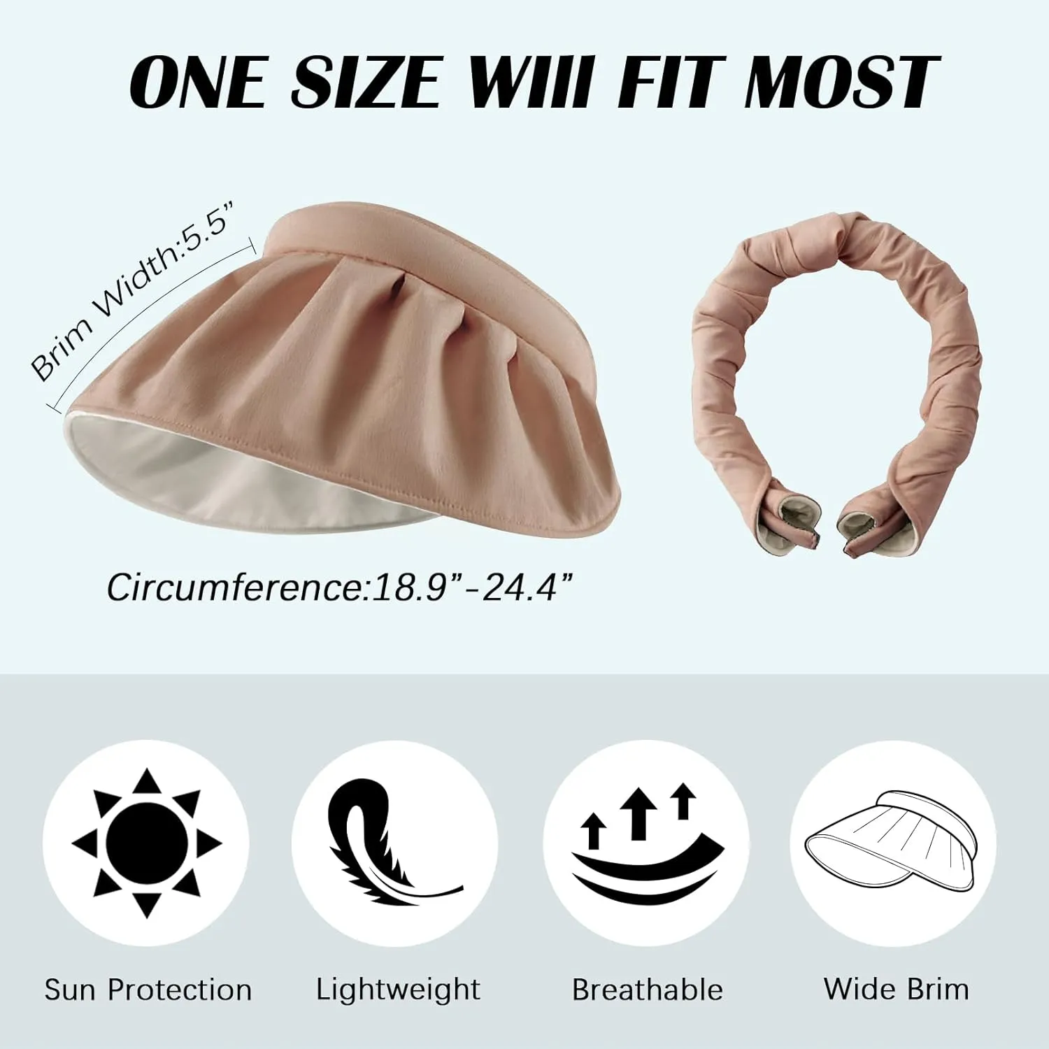 Womens Visors,Clip On Foldable Wide Brim Womens Golf Visor,Roll-up Headband Sun Hat with UV Protection