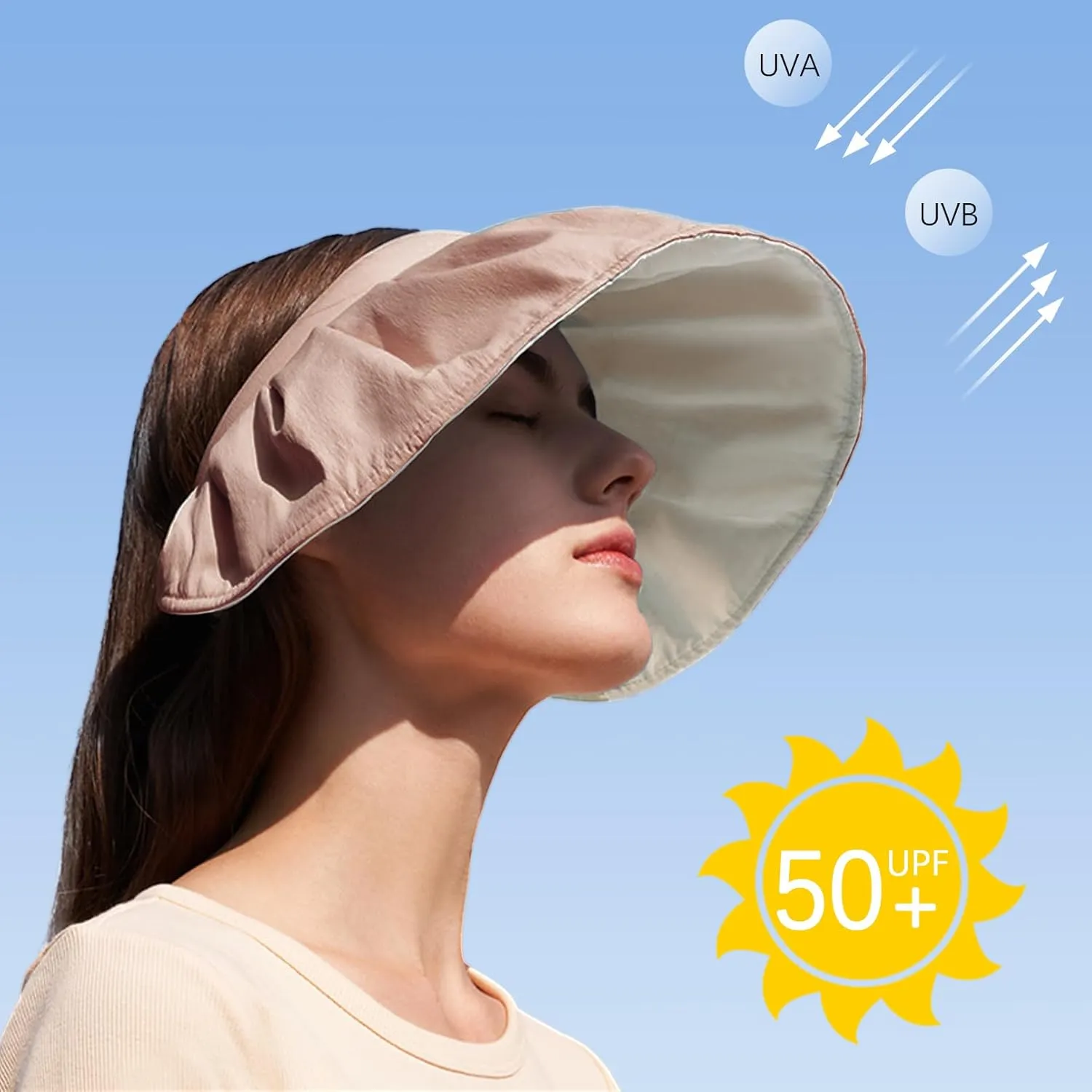 Womens Visors,Clip On Foldable Wide Brim Womens Golf Visor,Roll-up Headband Sun Hat with UV Protection