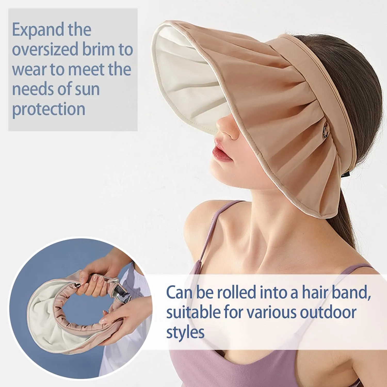 Womens Visors,Clip On Foldable Wide Brim Womens Golf Visor,Roll-up Headband Sun Hat with UV Protection