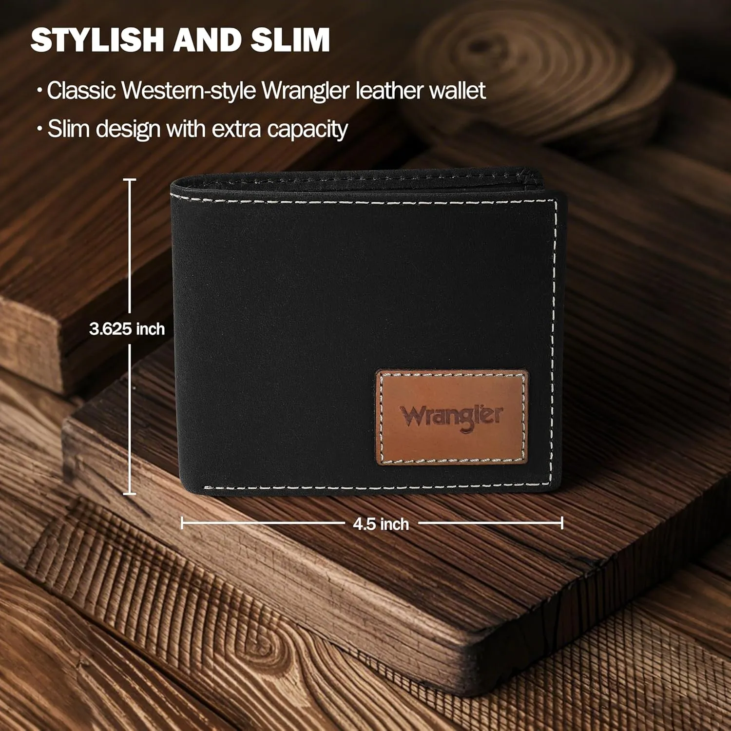 Wrangler Men's Wallet with AirTag Holder, Bifold RFID Blocking Genuine Leather Wallet