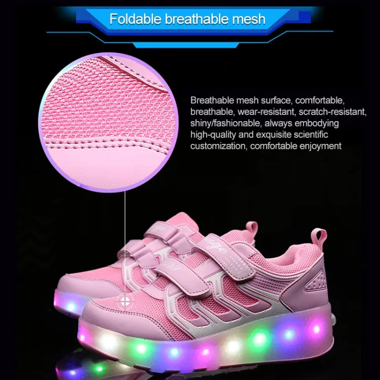 WS01 LED Light Ultra Light Mesh Surface Rechargeable Double Wheel Roller Skating Shoes Sport Shoes, Size : 43 (Black)